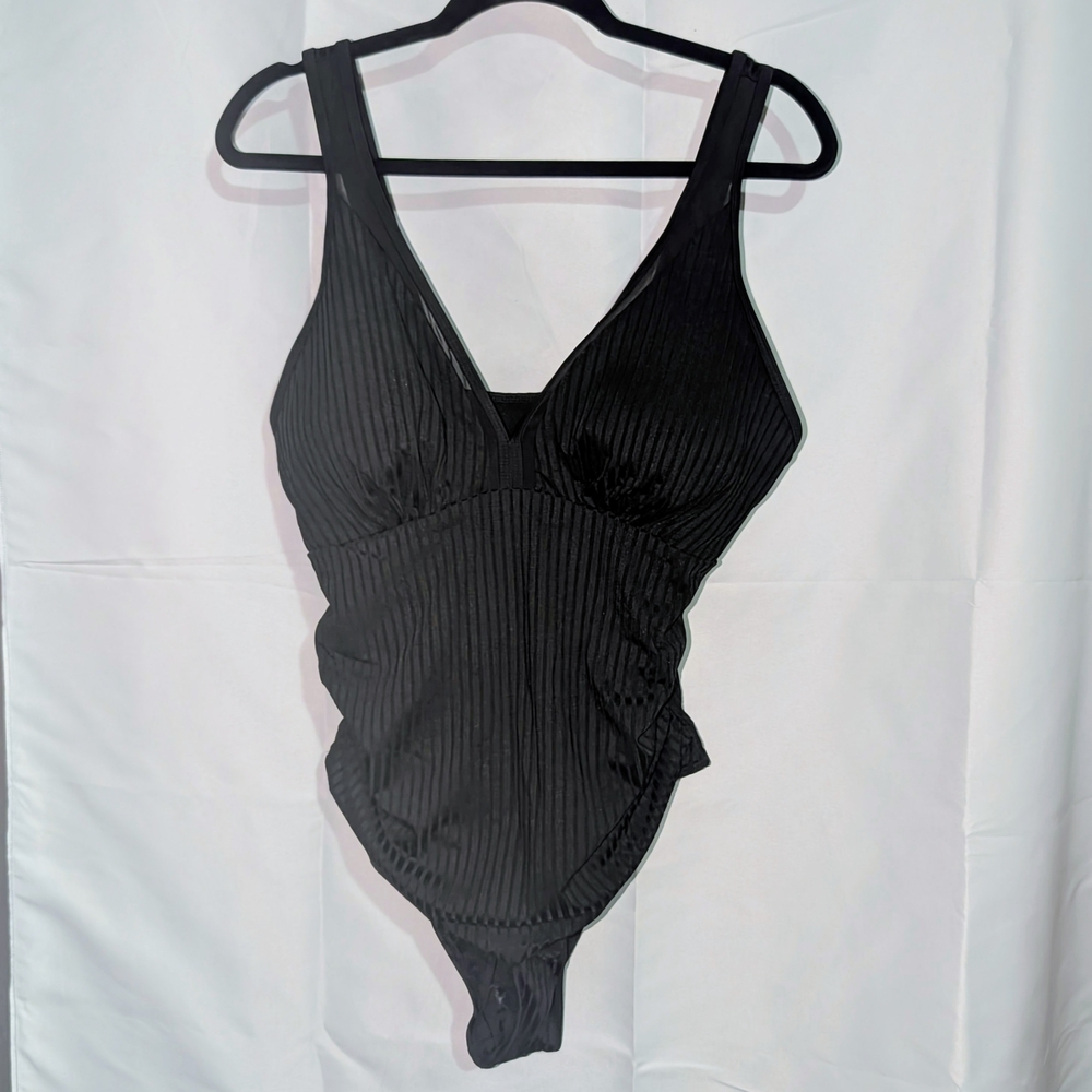 Shein Black Ribbed One-Piece Swimsuit